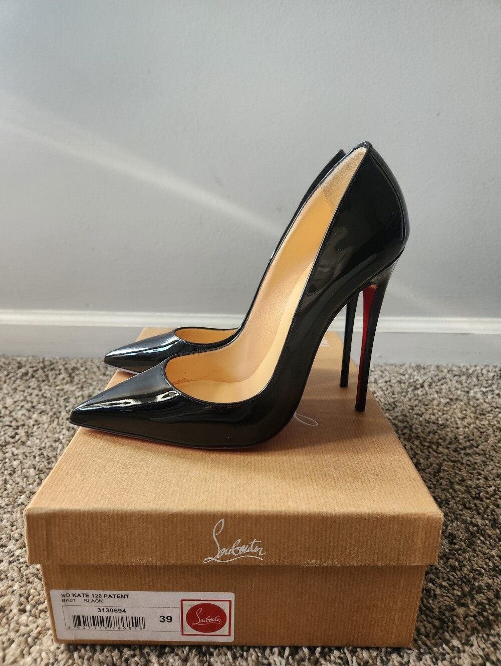 Christian Louboutin Black Patent Pointed-Toe Stiletto Pumps